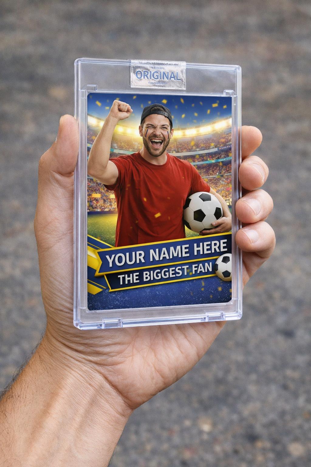 Real acrylic Trading Card held in a hand